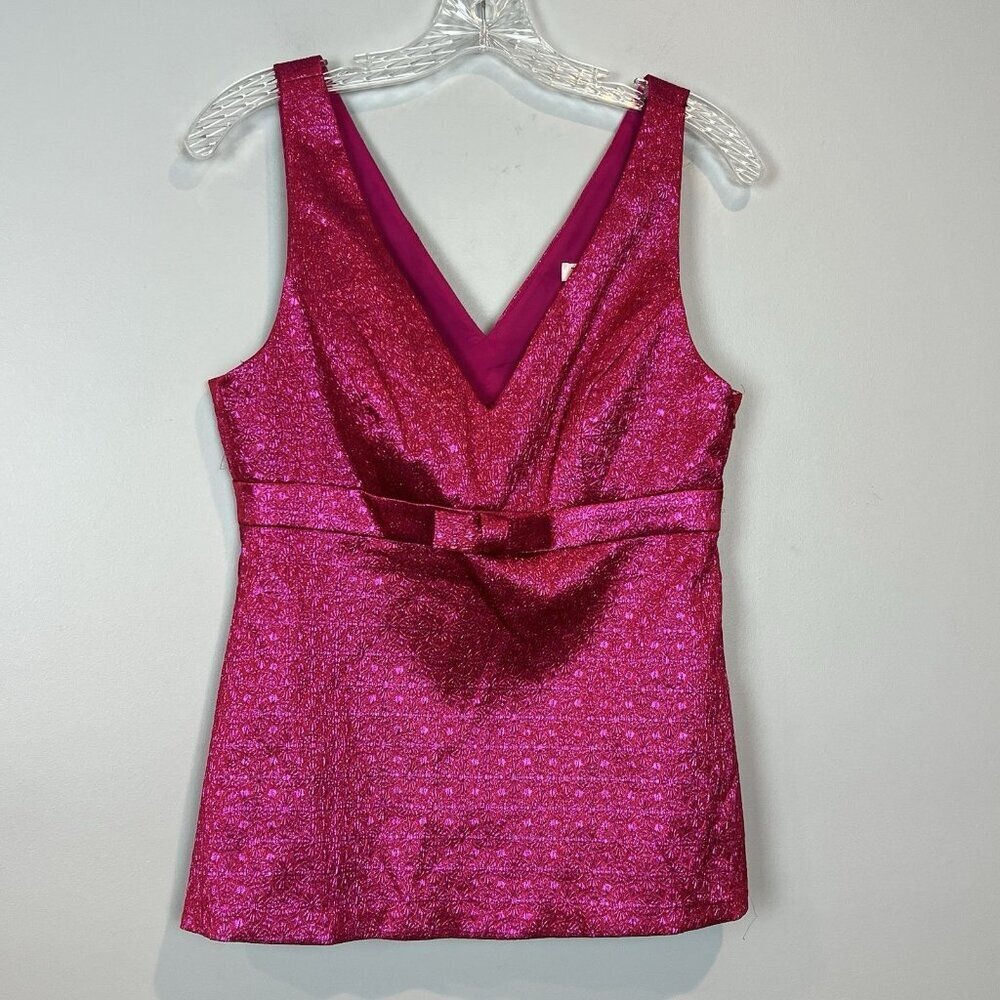 Trina Turk‎ Metallic Pink Top Size 6 Jacquard Babydoll Blouse Sleeveless
